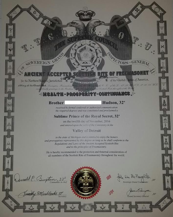 My 32nd Degree Certificate
