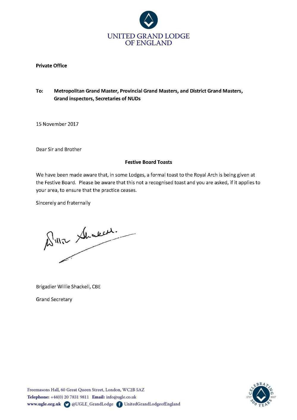 UGLE LETTER